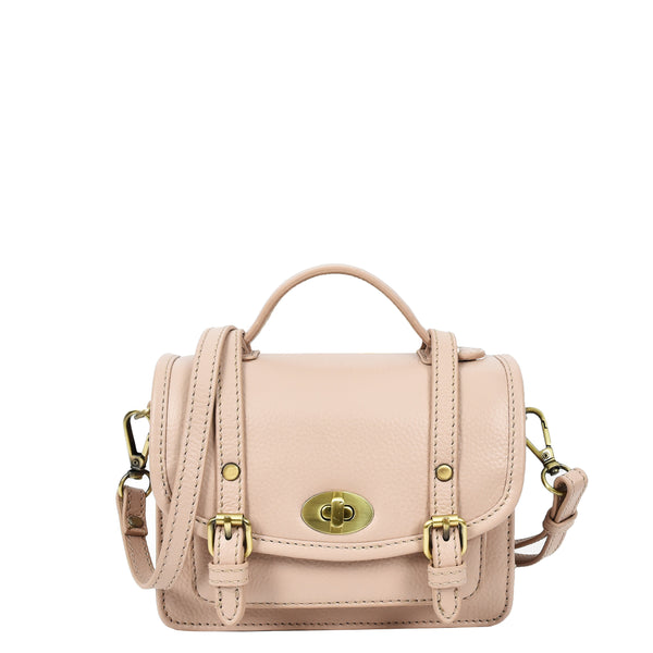 house of leather Womens Classic Mini Satchel Handbag Leather Crossbody Purse Pipin Beige