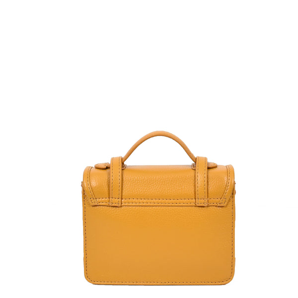 House Of Leather Womens Classic Mini Satchel Handbag Leather Crossbody Purse With Turn-Lock Closure Pipin Mustard