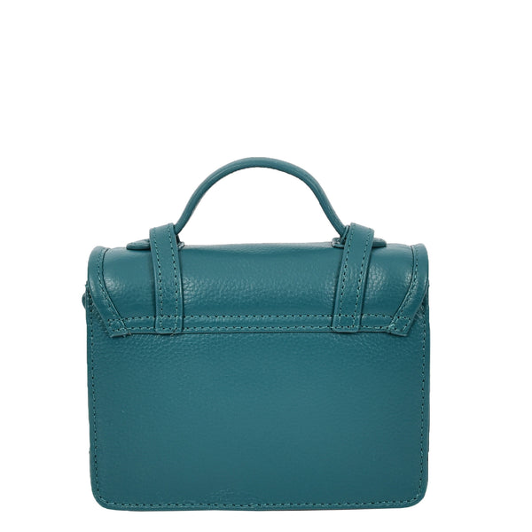 House Of Leather Womens Classic Mini Satchel Handbag Leather Crossbody Purse With Turn-Lock Closure Pipin Green