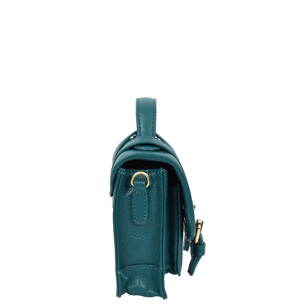 House Of Leather Womens Classic Mini Satchel Handbag Leather Crossbody Purse With Turn-Lock Closure Pipin Green