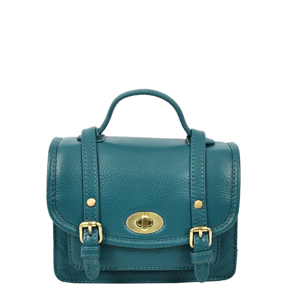 House Of Leather Womens Classic Mini Satchel Handbag Leather Crossbody Purse With Turn-Lock Closure Pipin Green