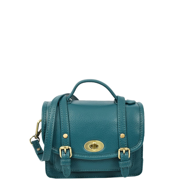 house of leather Womens Classic Mini Satchel Handbag Leather Crossbody Purse with Turn-Lock Closure Pipin Green