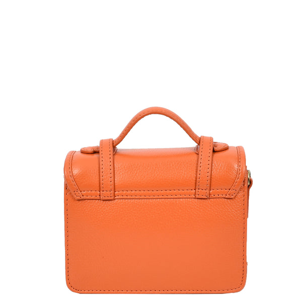House Of Leather Womens Classic Mini Satchel Handbag Leather Crossbody Purse With Turn-Lock Closure Pipin Orange