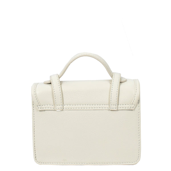 House Of Leather Womens Classic Mini Satchel Handbag Leather Crossbody Purse With Turn-Lock Closure Pipin Off White