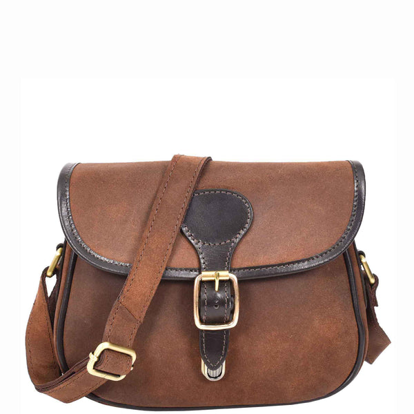 house of leather Womens Classic Saddle Bag Leather Oily Brown Shoulder Handbags Penny