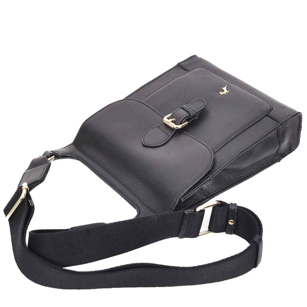 House Of Leather Womens Cross Body Leather Messenger Travel Bag HOL33 Black