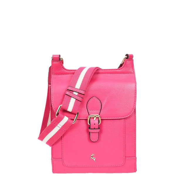 house of leather Womens Cross Body Leather Messenger Travel Bag HOL33 Pink