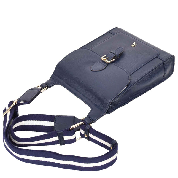House Of Leather Womens Cross Body Leather Messenger Travel Bag HOL33 Navy