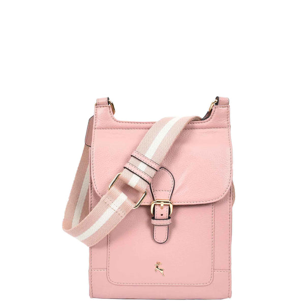 house of leather Womens Cross Body Leather Messenger Travel Bag HOL33 Woodrose