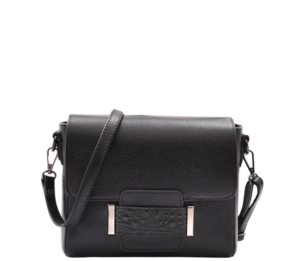 house of leather Womens Cross Body Messenger Bag Adjustable Shoulder Strap Linda Black