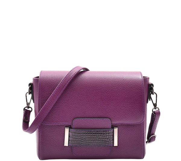 house of leather Womens Cross Body Messenger Bag Adjustable Shoulder Strap Linda Purple