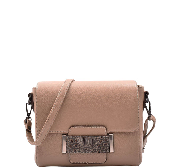 house of leather Womens Cross Body Messenger Bag Adjustable Shoulder Strap Linda Taupe