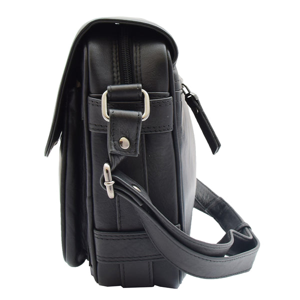 House Of Leather Womens Cross Body Real Leather Messenger Bag Flap Over Organiser HOL325 Black