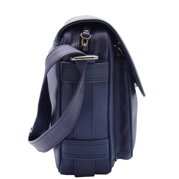 House Of Leather Womens Cross Body Real Leather Messenger Bag Flap Over Organiser HOL325 Navy