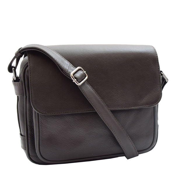 house of leather Womens Cross Body Real Leather Messenger Bag Flap Over Organiser HOL325 Brown