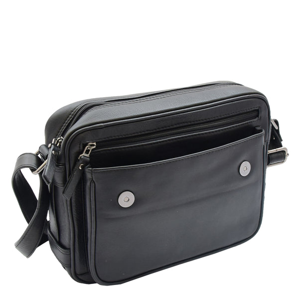 House Of Leather Womens Cross Body Real Leather Messenger Bag Flap Over Organiser HOL325 Black