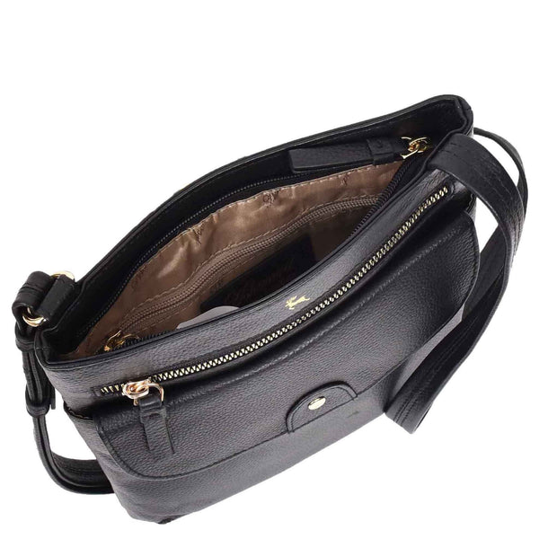 House Of Leather Womens Cross Body Sling Bag Leather Messenger HOL5 Black