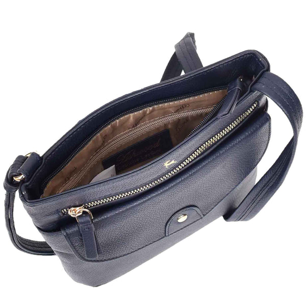 House Of Leather Womens Cross Body Sling Bag Leather Messenger HOL5 Navy
