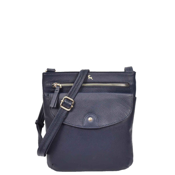 house of leather Womens Cross Body Sling Bag Leather Messenger HOL5 Navy