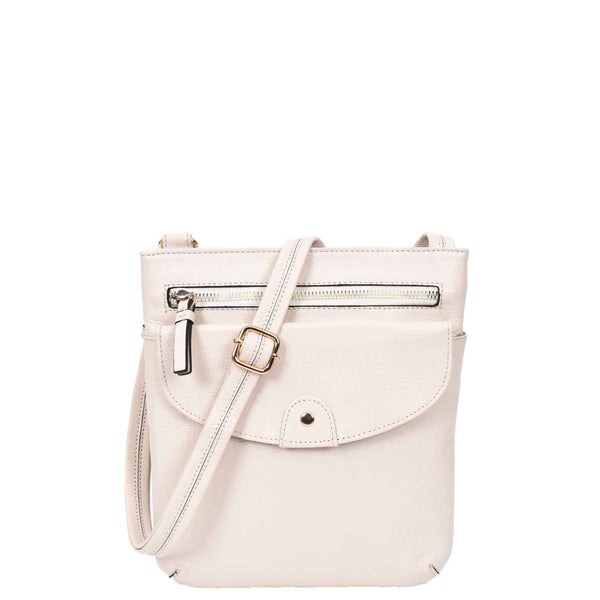 house of leather Womens Cross Body Sling Bag Leather Messenger HOL5 White