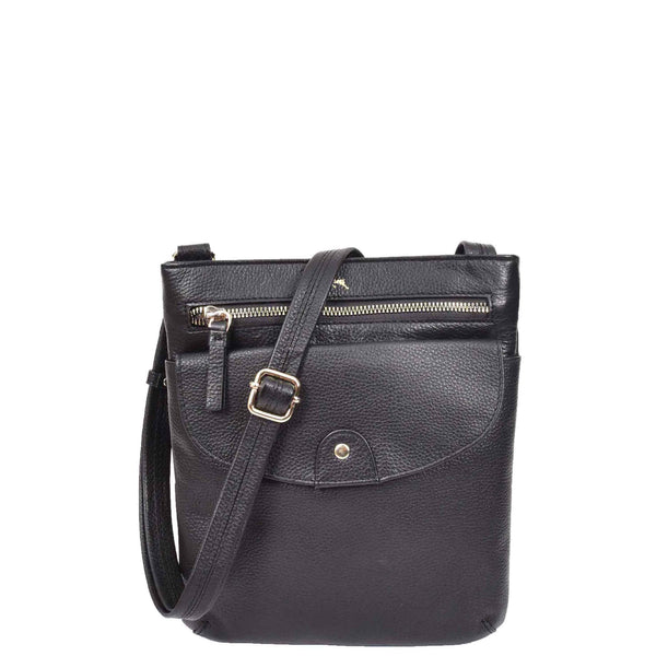 house of leather Womens Cross Body Sling Bag Leather Messenger HOL5 Black