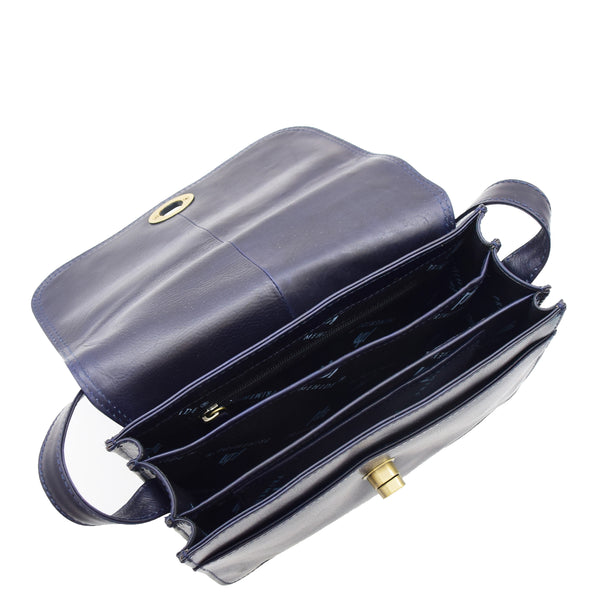 House Of Leather Womens Crossbody Bag Real Leather Messenger Organizer Handbag Alexandria Navy