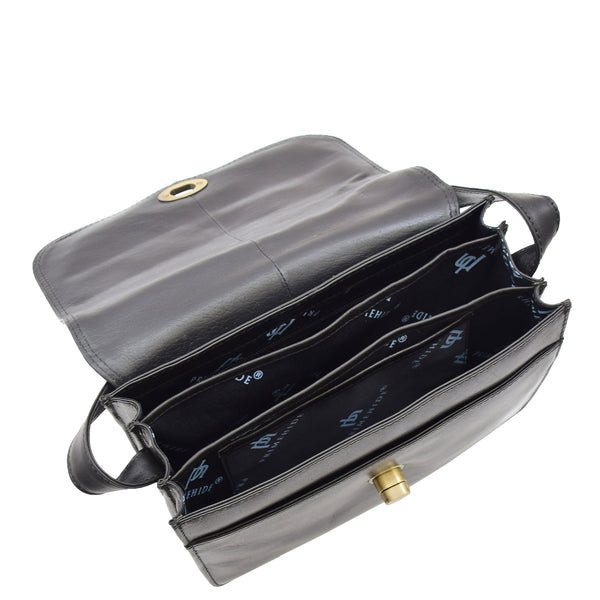 House Of Leather Womens Crossbody Bag Real Leather Messenger Organizer Handbag Alexandria Black