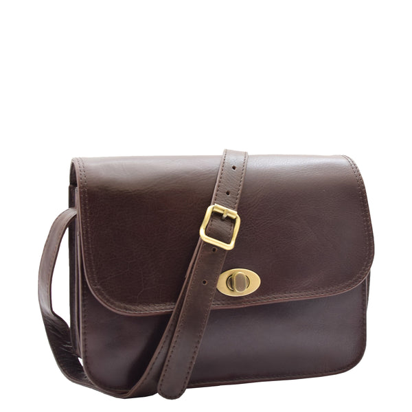 house of leather Womens Crossbody Bag Real Leather Messenger Organizer Handbag Alexandria Brown