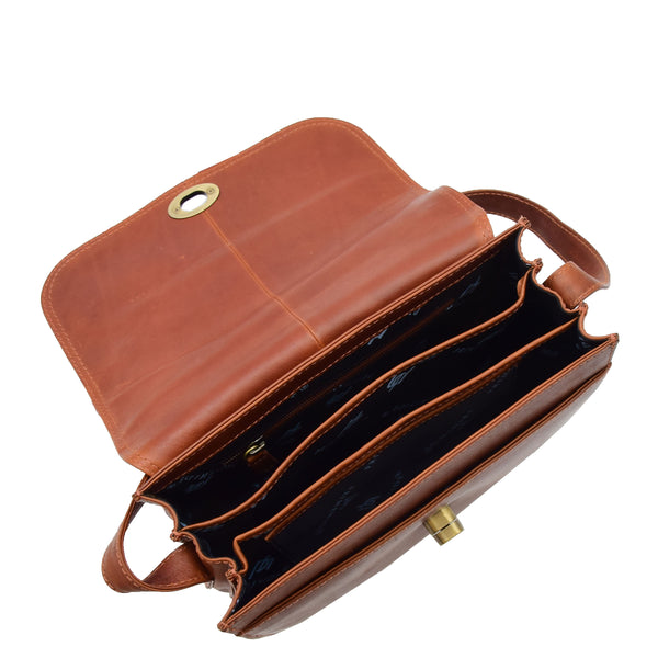 House Of Leather Womens Crossbody Bag Real Leather Messenger Organizer Handbag Alexandria Chestnut