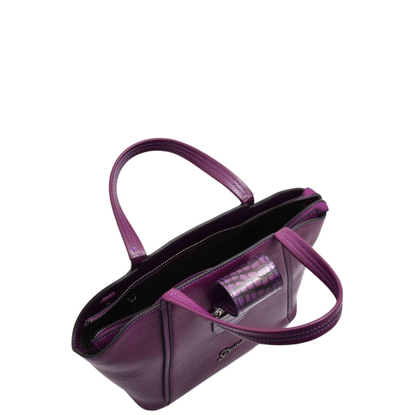 House Of Leather Womens Fashion Leather Handbag Adjustable Strap Bag Jane Purple