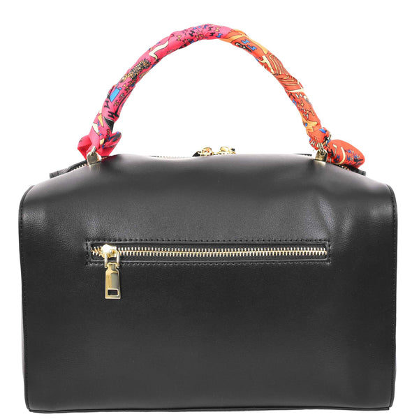 House Of Leather Womens Faux Leather Barrel Shape Handbag Georgia Black