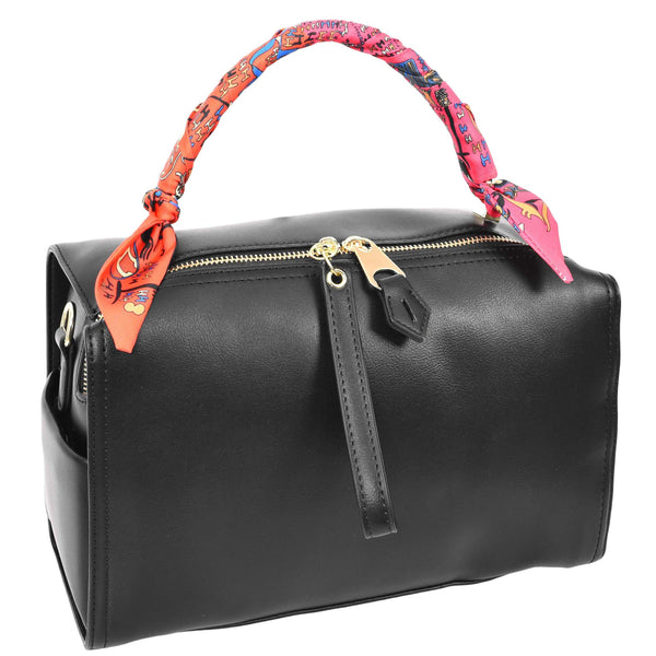 House Of Leather Womens Faux Leather Barrel Shape Handbag Georgia Black