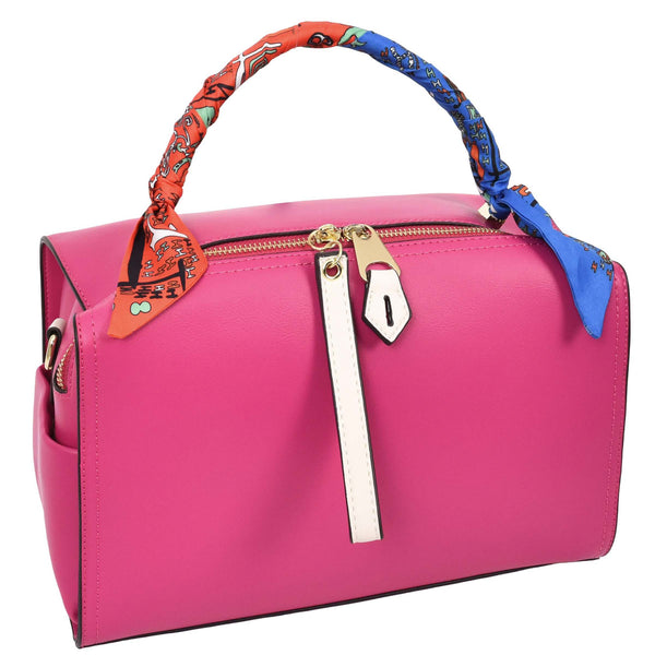 House Of Leather Womens Faux Leather Barrel Shape Handbag Georgia Pink