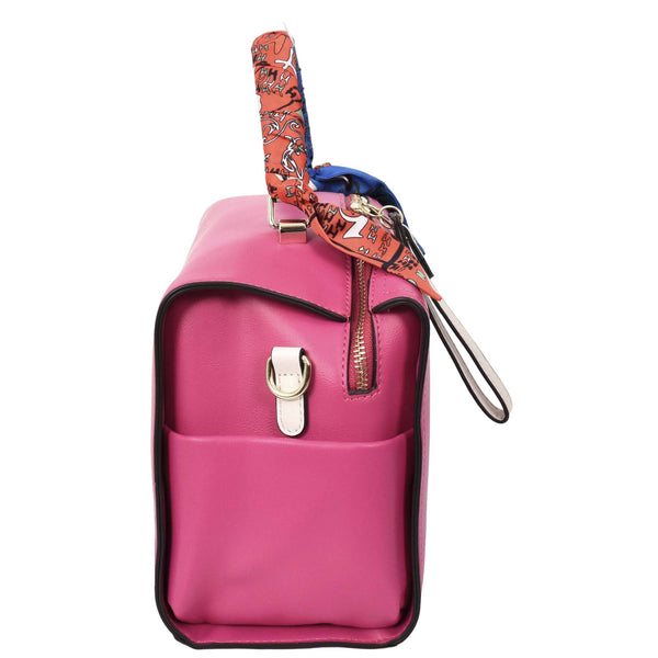 House Of Leather Womens Faux Leather Barrel Shape Handbag Georgia Pink