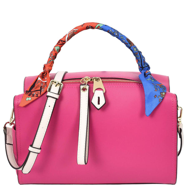 house of leather Womens Faux Leather Barrel Shape Handbag Georgia Pink