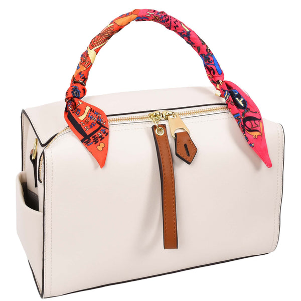 House Of Leather Womens Faux Leather Barrel Shape Handbag Georgia White