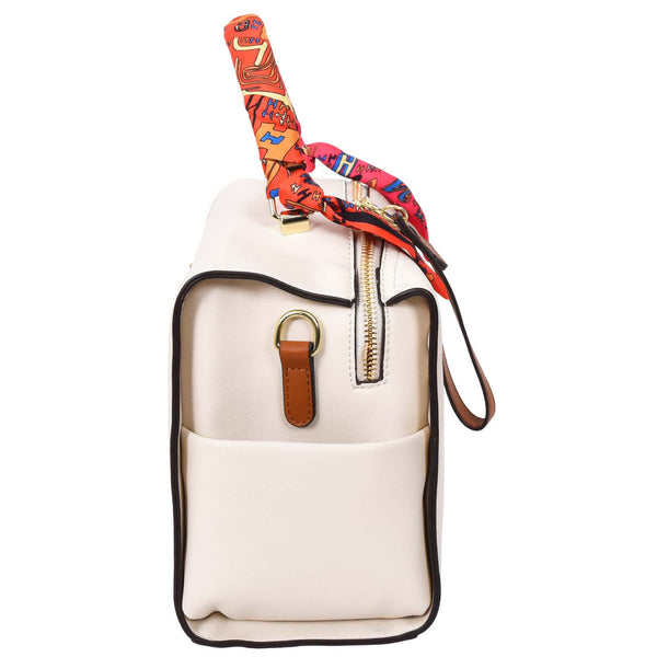 House Of Leather Womens Faux Leather Barrel Shape Handbag Georgia White