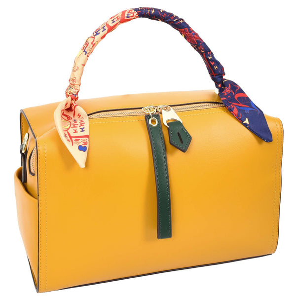 House Of Leather Womens Faux Leather Barrel Shape Handbag Georgia Yellow