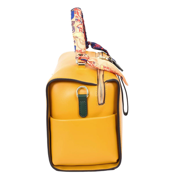 House Of Leather Womens Faux Leather Barrel Shape Handbag Georgia Yellow