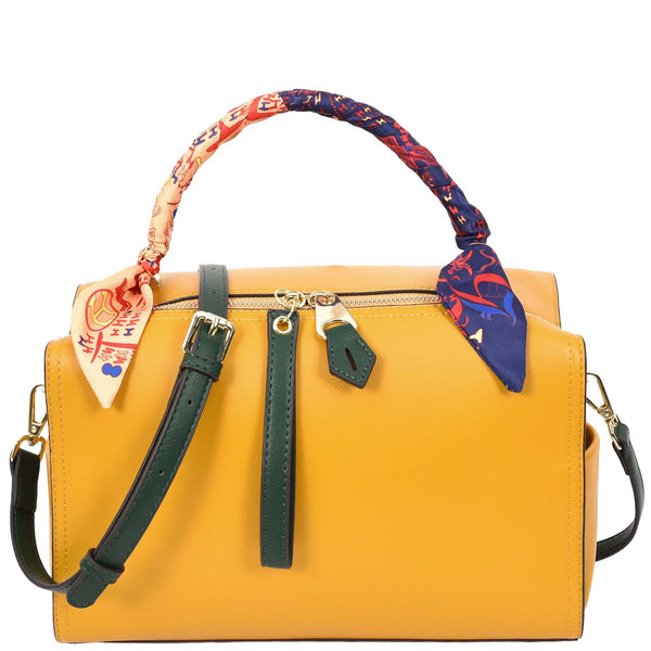 house of leather Womens Faux Leather Barrel Shape Handbag Georgia Yellow