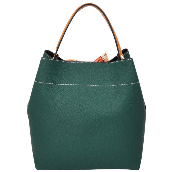 House Of Leather Womens Faux Leather Large Tote With Cosmetics Bag Willow Green