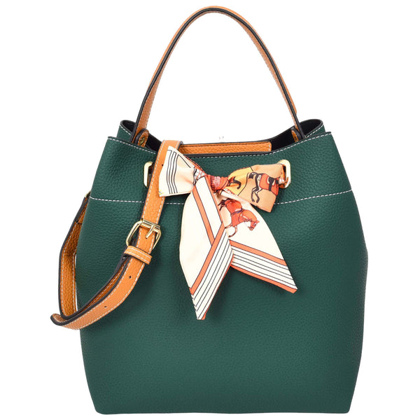 house of leather Womens Faux Leather Large Tote with Cosmetics Bag Willow Green