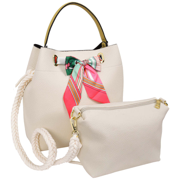 House Of Leather Womens Faux Leather Large Tote With Cosmetics Bag Willow Off White