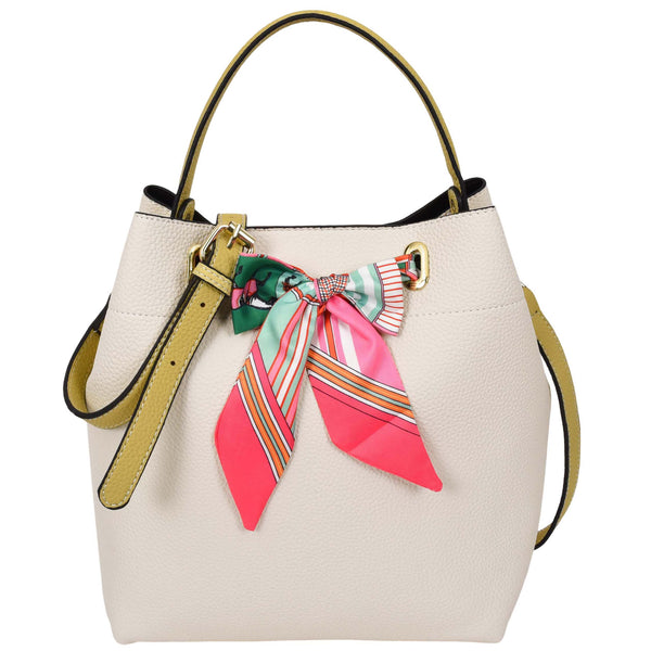 house of leather Womens Faux Leather Large Tote with Cosmetics Bag Willow Off White