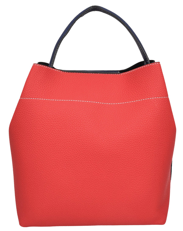 House Of Leather Womens Faux Leather Large Tote With Cosmetics Bag Willow Red