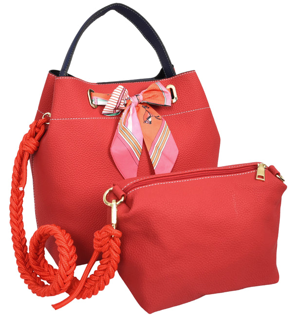 House Of Leather Womens Faux Leather Large Tote With Cosmetics Bag Willow Red