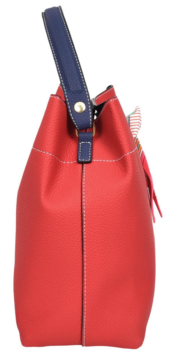 House Of Leather Womens Faux Leather Large Tote With Cosmetics Bag Willow Red