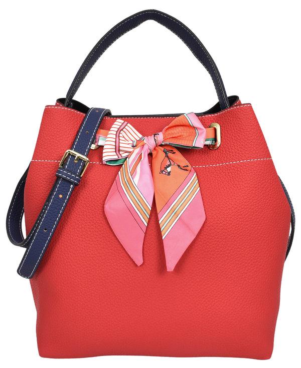 house of leather Womens Faux Leather Large Tote with Cosmetics Bag Willow Red