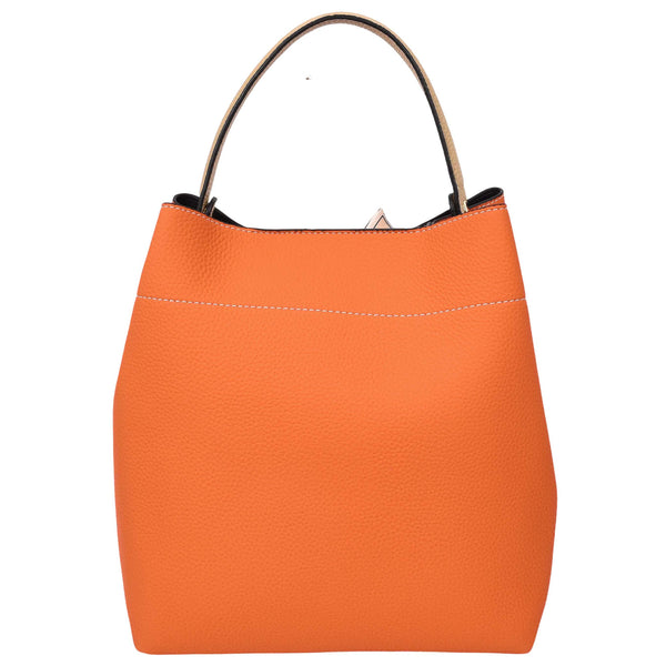 House Of Leather Womens Faux Leather Large Tote With Cosmetics Bag Willow Orange