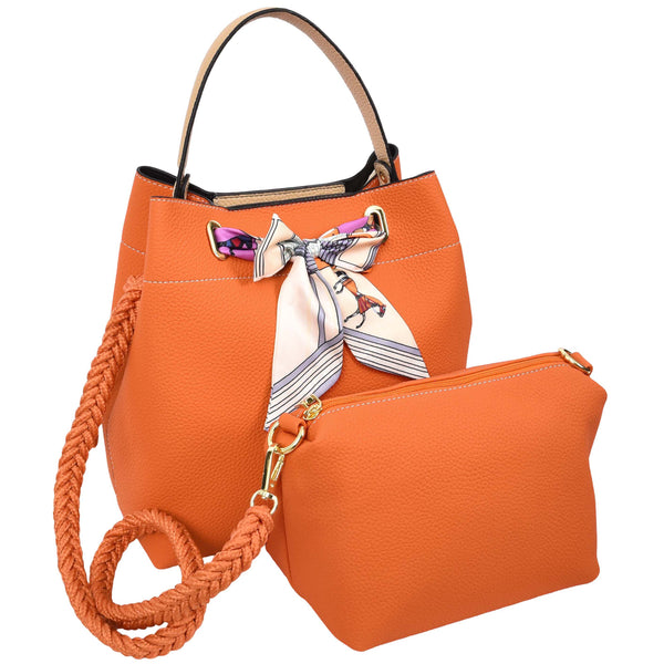 House Of Leather Womens Faux Leather Large Tote With Cosmetics Bag Willow Orange